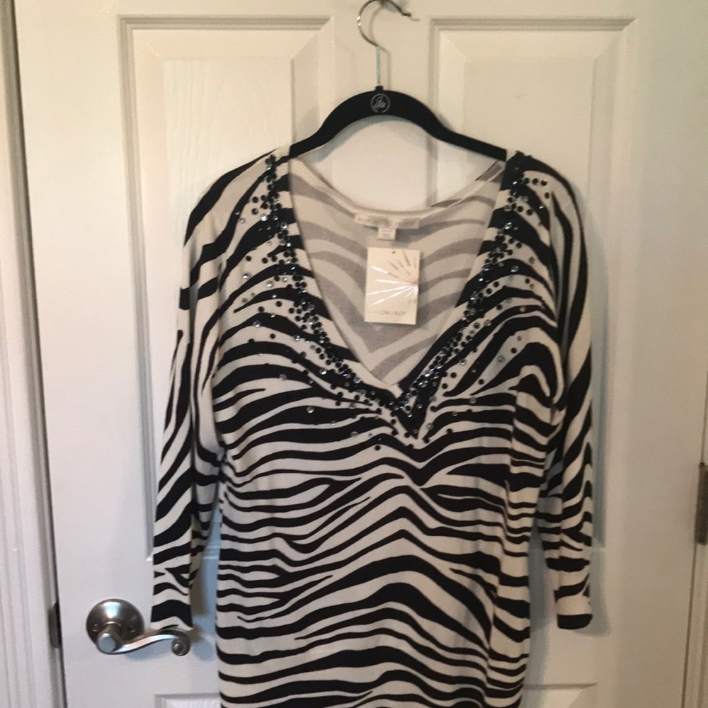 Boston Proper Sahara Zebra Sweater Top New